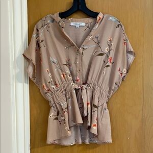 Sweet Rain Taupe Floral Blouse